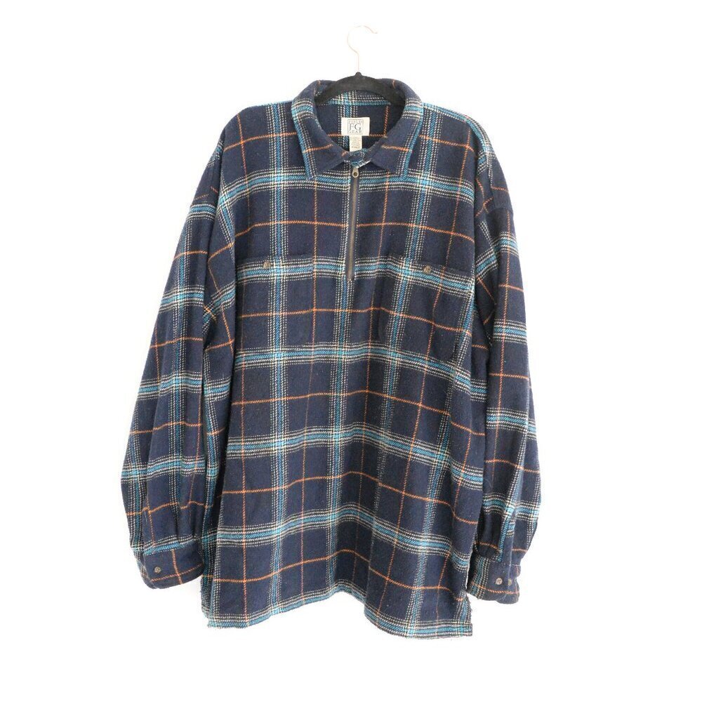 Vintage '90S Field Gear Navy Teal Checker Pattern 40% Wool Quarter Zip Sweater